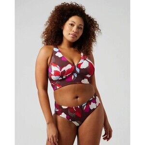 Athleta New Women's Plunge Bikini Top Size LRG D-DD Cup Red Purple Floral